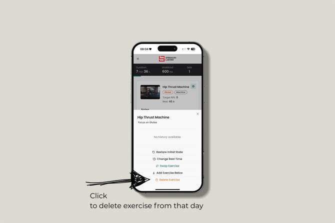 Click to delete exercise